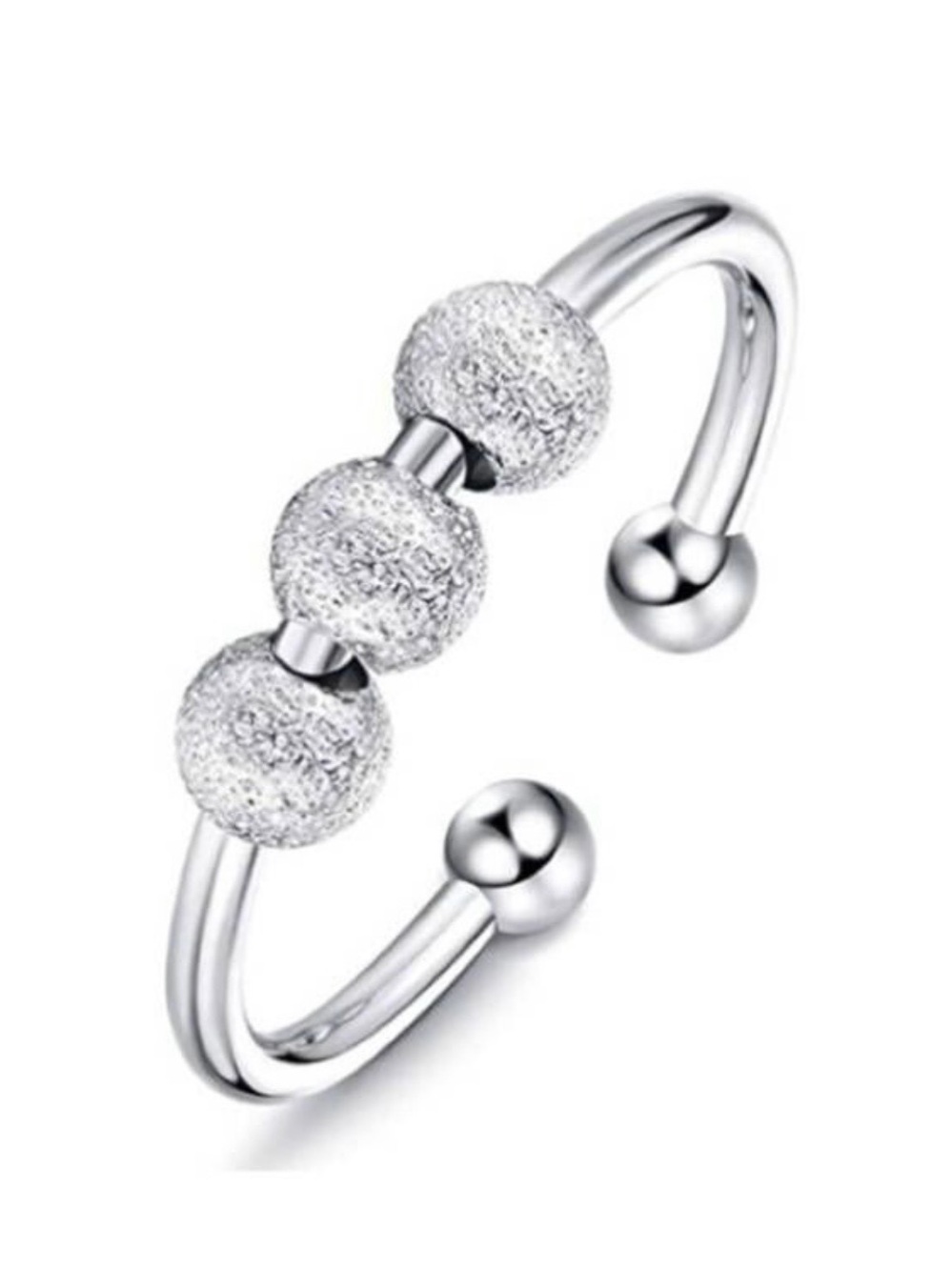Open Silver Ring With Rotatable Frosted Beads - NWOT